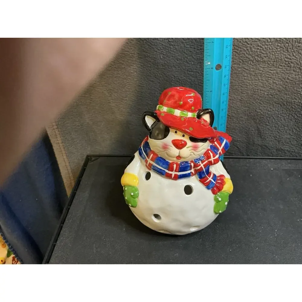 Crazy Cute Kitty Cat Snowman Luminary Tea Light